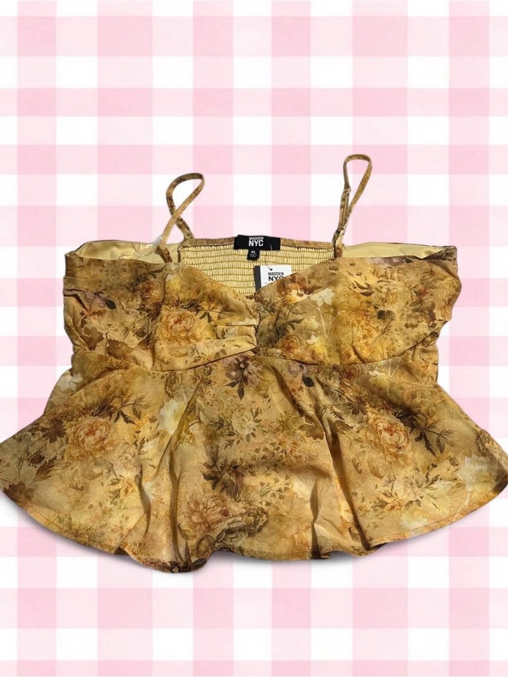 Madden NYC Gold Floral Spaghetti-Strap Peplum Camisole